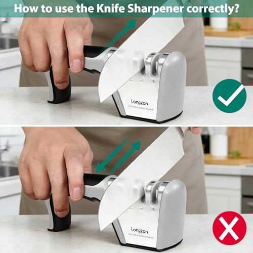 Minimalist Longzon 5-in-1 Knife Sharpener 4 Stage with Cut-Resistant Glove, Quickly Set