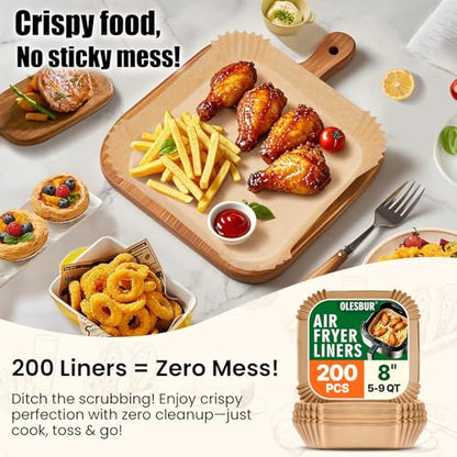 Classic OLESBUR Air Fryer Liners Disposable, 200Pcs 8 Essentials